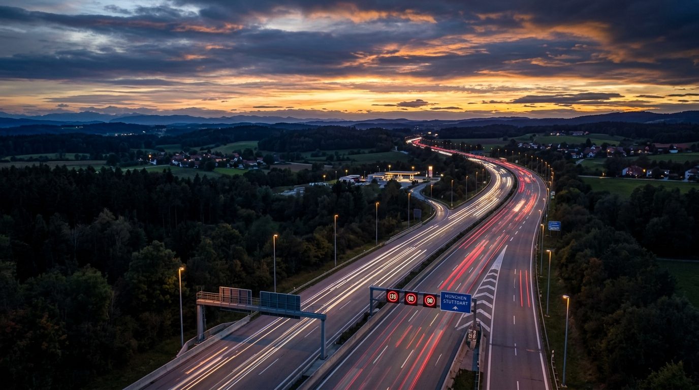 Deutsche Autobahn bei Dämmerung